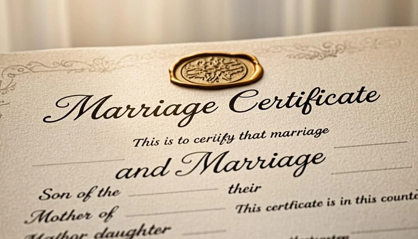 Marriage certificate with gold seal