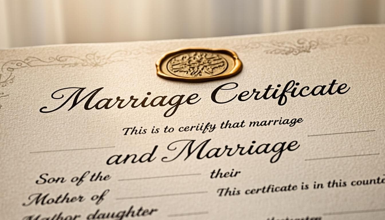 Marriage certificate with gold seal